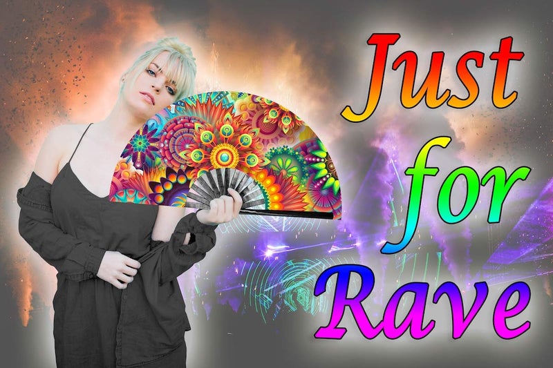 OMyTea Large Bamboo Rave Festival Folding Hand Fan for Men/Women - Chinese Japanese Handheld Fan with Fabric Case - for Electronic Dance Music Party, Performance, Decorations, Gift (Fantasy Flowers) - Image 5